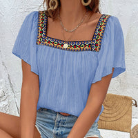 Square Collar Shirt Pullover Short Sleeve Backless Shirt