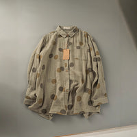 Japanese-style Double-Layer Cotton Gauze Printed Long-Sleeve Shirt Top For Women