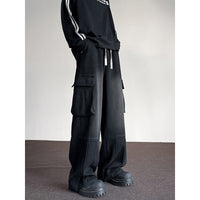 Washed Vintage Denim Men's Versatile Wide-Leg Multi-Pocket Casual Pants