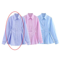 European And American Style French Fashion Waist Button Decoration Oxford Shirt
