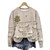 Womens Fresh And Casual Crew-Neck Printed Sweatshirt Top