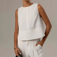 Casual Solid-color Crew-neck Sleeveless Loose-fit Shirt