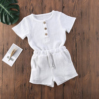 Children's Cotton And Linen Short Sleeve Suit Summer Light Thin And Loose Breathable Gown