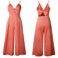 Sexy Deep V Neck Sling Wide Legs Women's jumpsuit