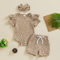 Girls Fashion Round Neck Striped Flower Romper Top Striped Flower Shorts Suit