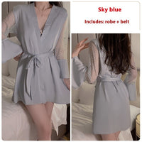 Plus Chest Pad Slim Fit Slip Nightdress Belt Outerwear Gown