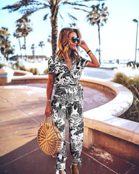 Cross V-neck belt jumpsuit
