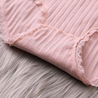 Japanese new girl ribbed underwear mid-waist cotton underwear cotton breathable comfortable sweet lace side briefs