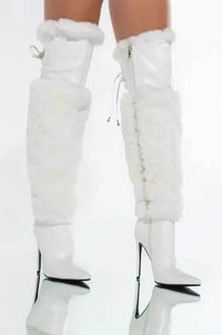 Runway Stiletto Heel Solid Color Plush Over-the-knee Boots