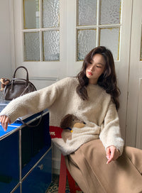 Dog Jacquard Retro Crew Neck Pullover Sweater