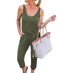 Round neck vest tie Solid Color Jumpsuit