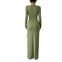 Casual Slim-fit Solid-color Long-sleeve Crew-neck Sheath Dress