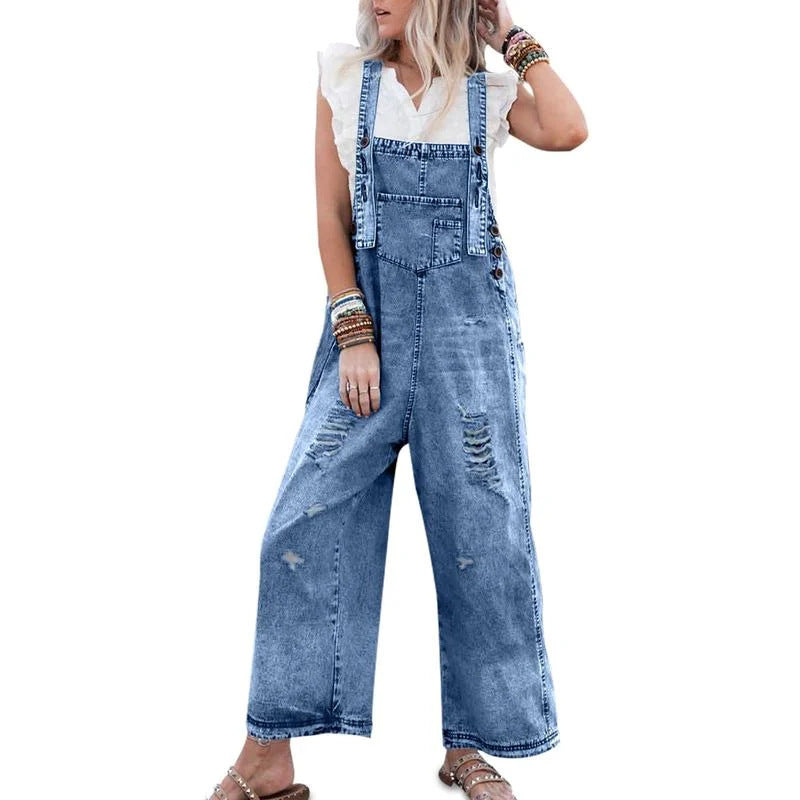 Denim Suspender Pants Loose Women's Wear