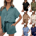 Casual Fashion Cotton And Linen Shirt And Shorts Set Womens Clothing