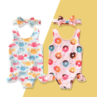 Children's Cartoon Crab Girl One Piece Swimsuit