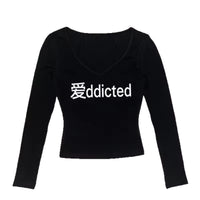 Letter-printed Slim-fit T-shirt Casual Long-sleeve Top