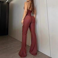 Women's Simple Solid Color Backless Sexy Jumpsuit