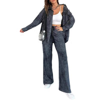 Casual Tie-Dye Lapel-Neckline Pocketed Shirt And Drawstring Wide-Leg Pants Set