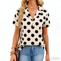 European And American Womens Summer Fashion Polka-Dot T-Shirt Printed Top