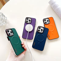 Plain Leather Phone Case Magnetic Suction Contrast Color Protective Cover