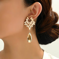 Floral Crystal Teardrop Dangle Earrings Statement Rhinestone Drop Jewelry For Women Party Wedding Bridal Prom