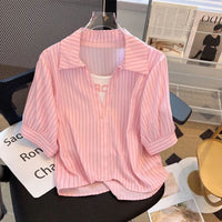 Chiffon Top Women's Fashion Fake Two-Piece Striped Shirt