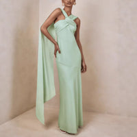A Fashionable And Elegant Wrap-style Maxi Dress Adorned With Ribbon Details