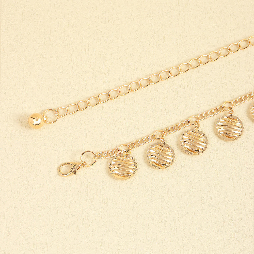 Gold Simple Hollowed-out Round Pendant Waist Chain Ladies Sweet Cool Everything Metal Body Chain Jewelry