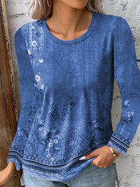 Landscape Painting Printed Long-sleeved T-shirt Top