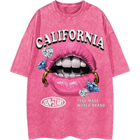 Men's Y2K Lip Graphic Print Tees Vintage Hip