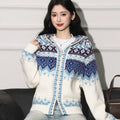 Christmas-themed Fair Isle Jacquard Hooded Sweater Coat