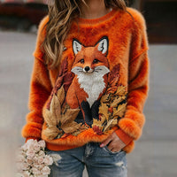 Womens 3D DigitalPrint Flannel Crewneck Sweatshirt For FallWinter
