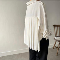 Women's Loose Back Pleated Lapel Long Sleeve Shirt