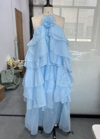 Three-dimensional Floral Halter-neck Backless Ruffled Maxi Dress