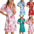 Casual Floral Puff Sleeve V-Neck Colorblock Loose Dress