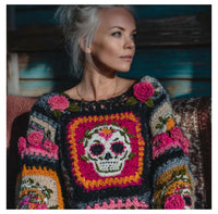 Womens Retro Printed American Style Streetwear Loose Knit Sweater Top