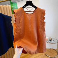 Retro Linen Vest Shirt Women's Top