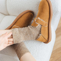 Solid-color, Fleece-lined, Extra-thick Warm Wool Socks For Women