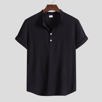 Men's Cotton Linen Shirt Stand Collar