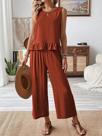 Solid-color Sleeveless Top And Capri Pants Set Womens Clothing