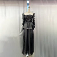 Mesh-Panelled Square-Neck Defined-Waist Elegance Womens Dress