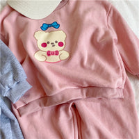 Girls Fashion Bear Crew Neck Sweater Sports Suit
