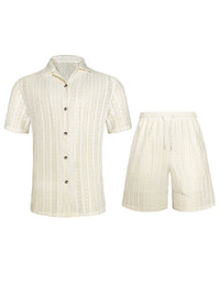 Mens Hollow-Out Breathable Short-Sleeve Shirt And Shorts Set