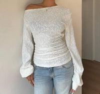 Women's Fashionable Sheer Lace Blouse With Long Sleeves