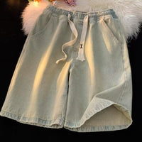Men's Hong Kong Style Distressed Loose Elastic Waist Denim Shorts