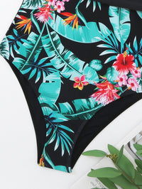 Multicolor Printing Deep V Big Chest Halter Backless One Piece Swimsuit