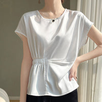 Crew-neck Simple All-match Drawstring Short-length Short-sleeve T-shirt
