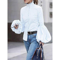 Stand Collar Puffy Sleeve Tup Cardigan Long Sleeve Lapel Shirt