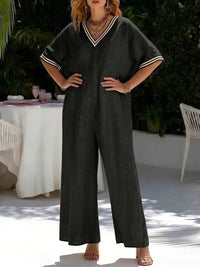 Womens Fashionable Casual Solid-Color Wide-Leg Jumpsuit