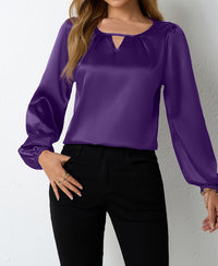 Women's Silk-like Pleated Long-sleeved Satin Top